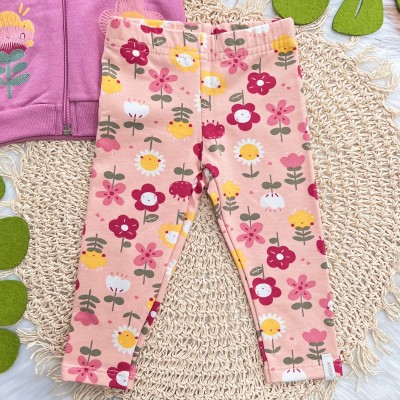 Conj. Jaqueta com Capuz Duas Florzinhas e Calça Legging - Uva e Pêssego 